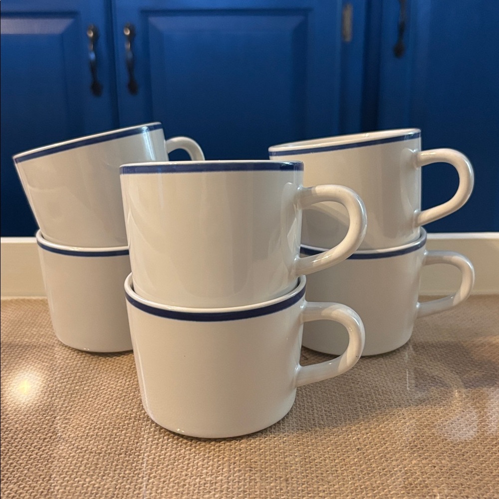 Vintage Set of 6 Japanese Stoneware Coffee or Tea Cups blue and white - Japan